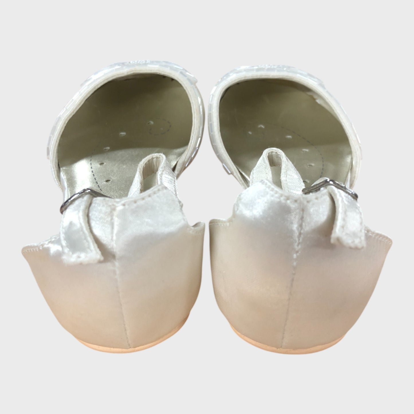Girl's White Beaded Satin Bow Shoes Wedding Flat Sandals