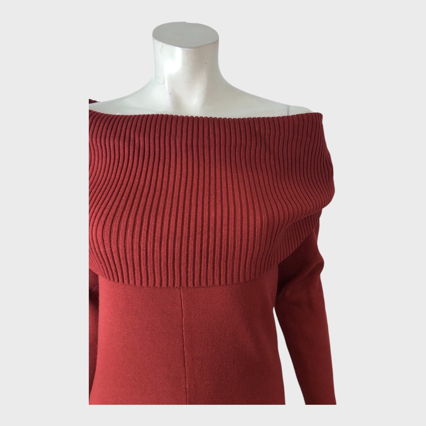 Stylish Red Off Shoulder Maxi Dress Women's Long Sleeve Knitted