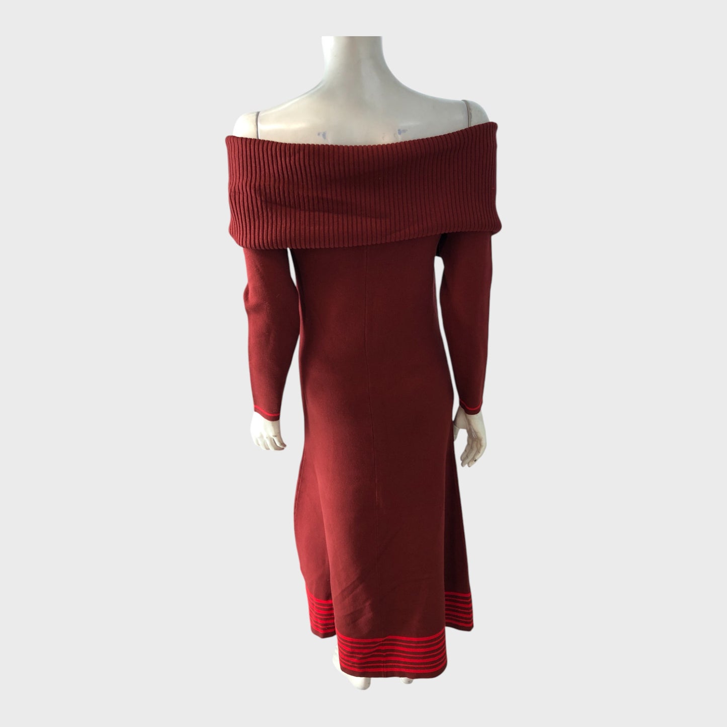 Stylish Red Off Shoulder Maxi Dress Women's Long Sleeve Knitted