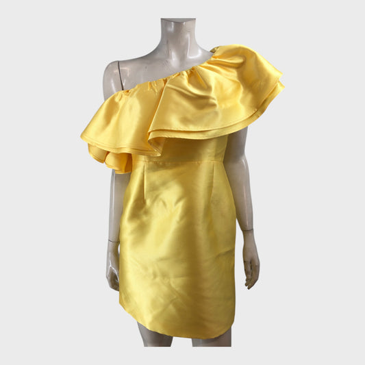 Branded Yellow Frill Asymmetric Bodycon Mini Dress