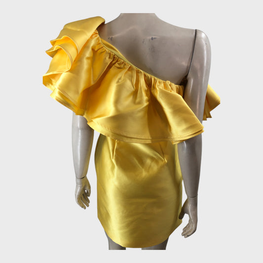 Branded Yellow Frill Asymmetric Bodycon Mini Dress