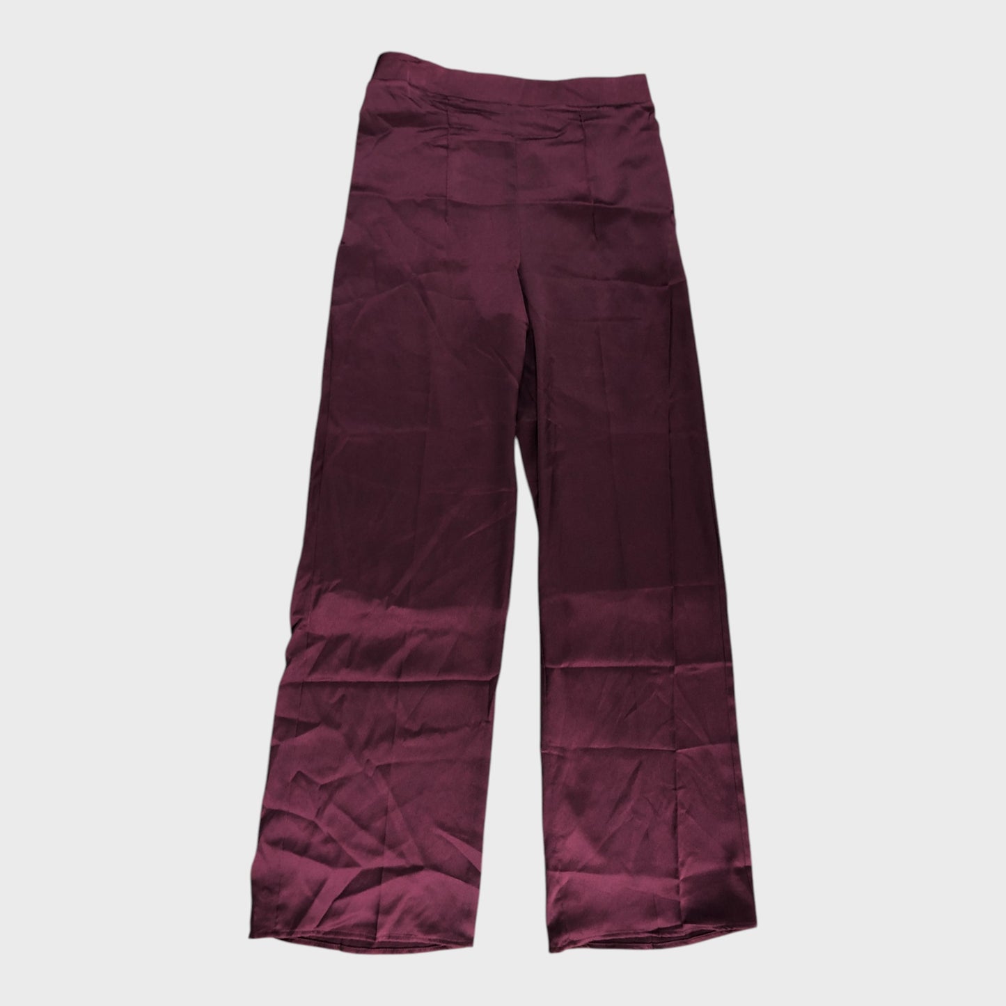 BILLIE Women's Trousers Burgundy Elastic Waist Satin Feel