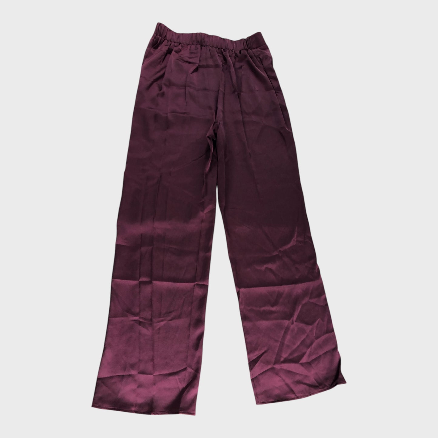 BILLIE Women's Trousers Burgundy Elastic Waist Satin Feel