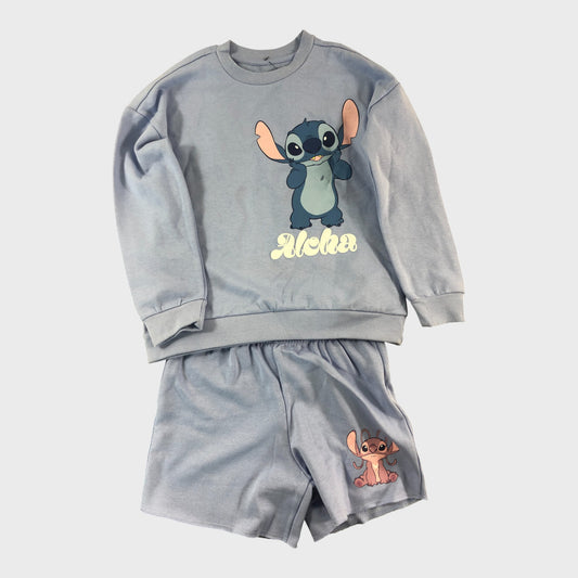 STITCH Lounge Set Girls' Aloha Sweatshirt Shorts Blue Comfortable
