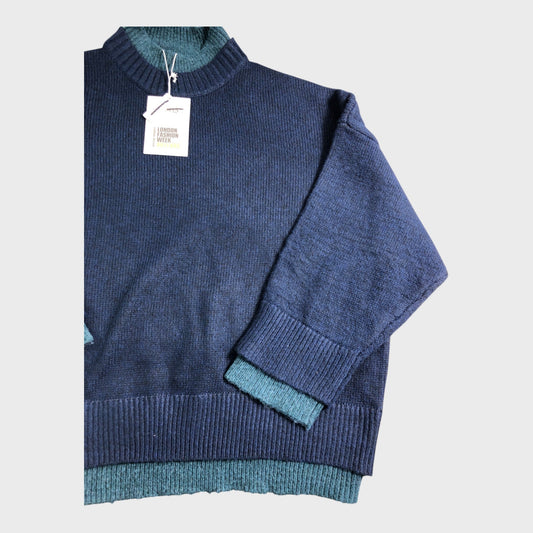 ROKSANDA Women's Jumper XL Blue Ribbed Knit Polyester Nylon Sweater