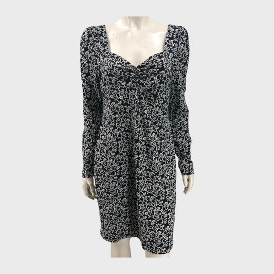 Black Branded Printed Sweetheart Jersey Mini Dress