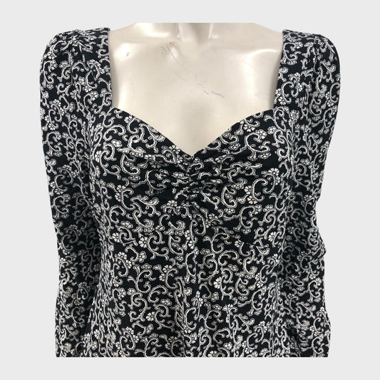 Black Branded Printed Sweetheart Jersey Mini Dress