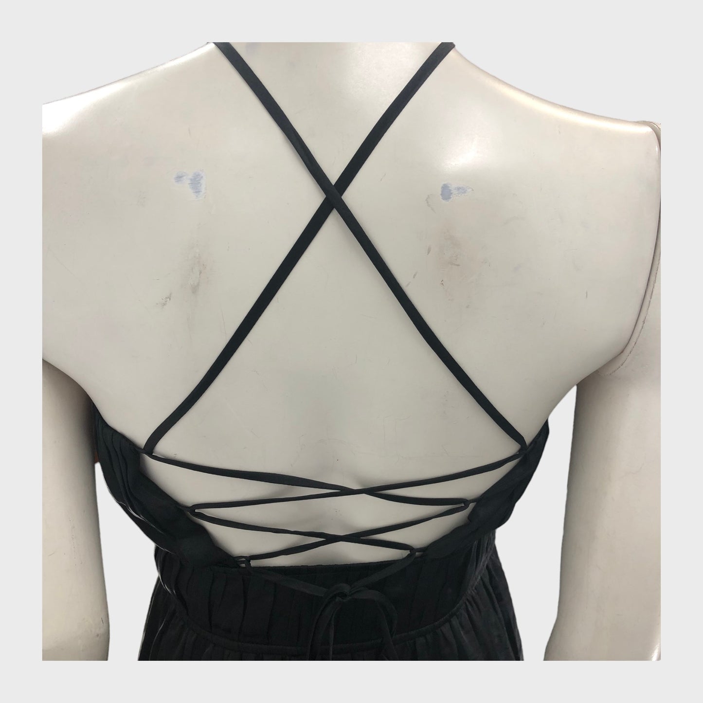 Black Branded Ruched Bust Satin Maxi Dress