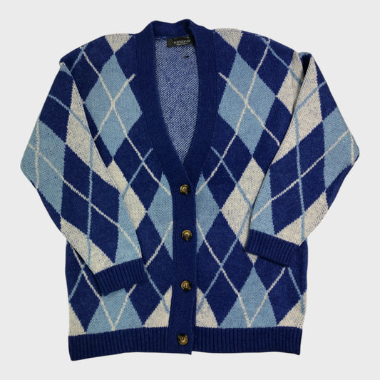 Oversized Blue Check Cardigan