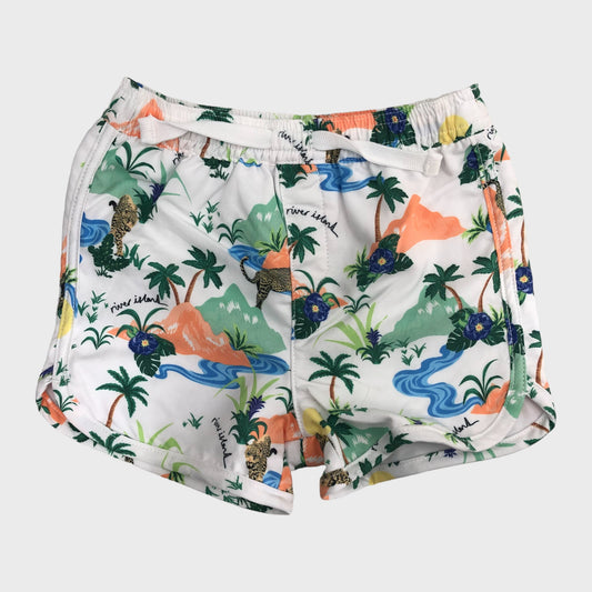 Kid's White Island Print Swim Shorts