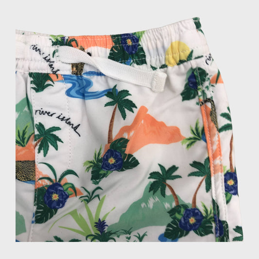 Kid's White Island Print Swim Shorts
