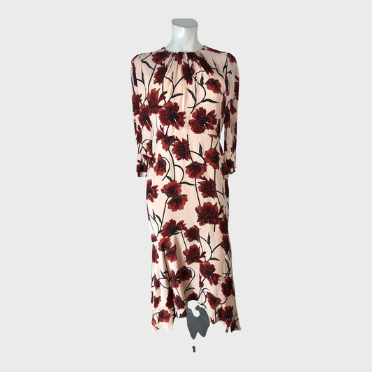 FLORAL Maxi Dress Women's Red Long Sleeve Viscose Summer Party