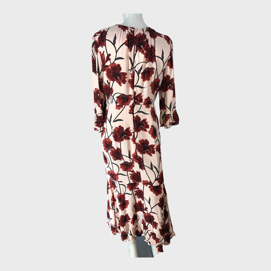 FLORAL Maxi Dress Women's Red Long Sleeve Viscose Summer Party