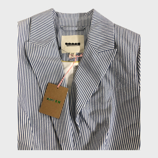 Branded Women's Striped Blazer Jacket Blue White Cotton Buttoned