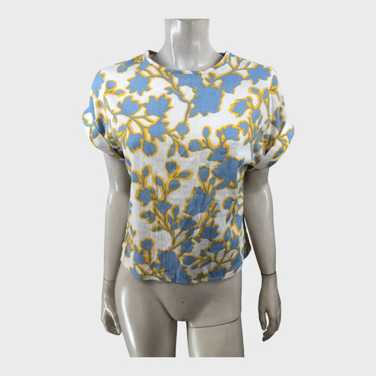 Branded Blue and White Floral Top - UK8