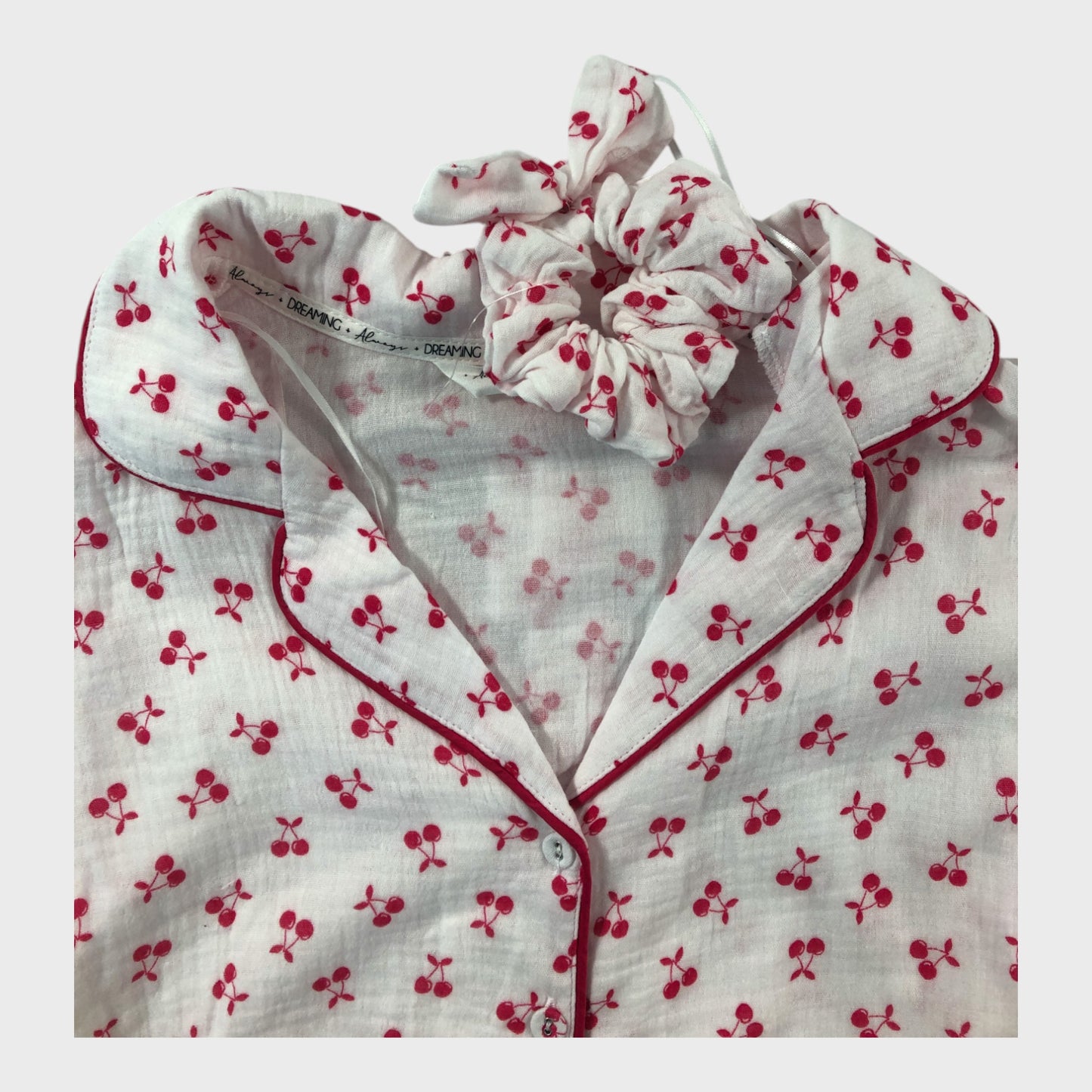 White Cherry Print Loungewear Set