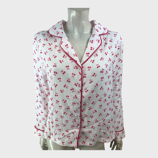White Cherry Print Loungewear Set