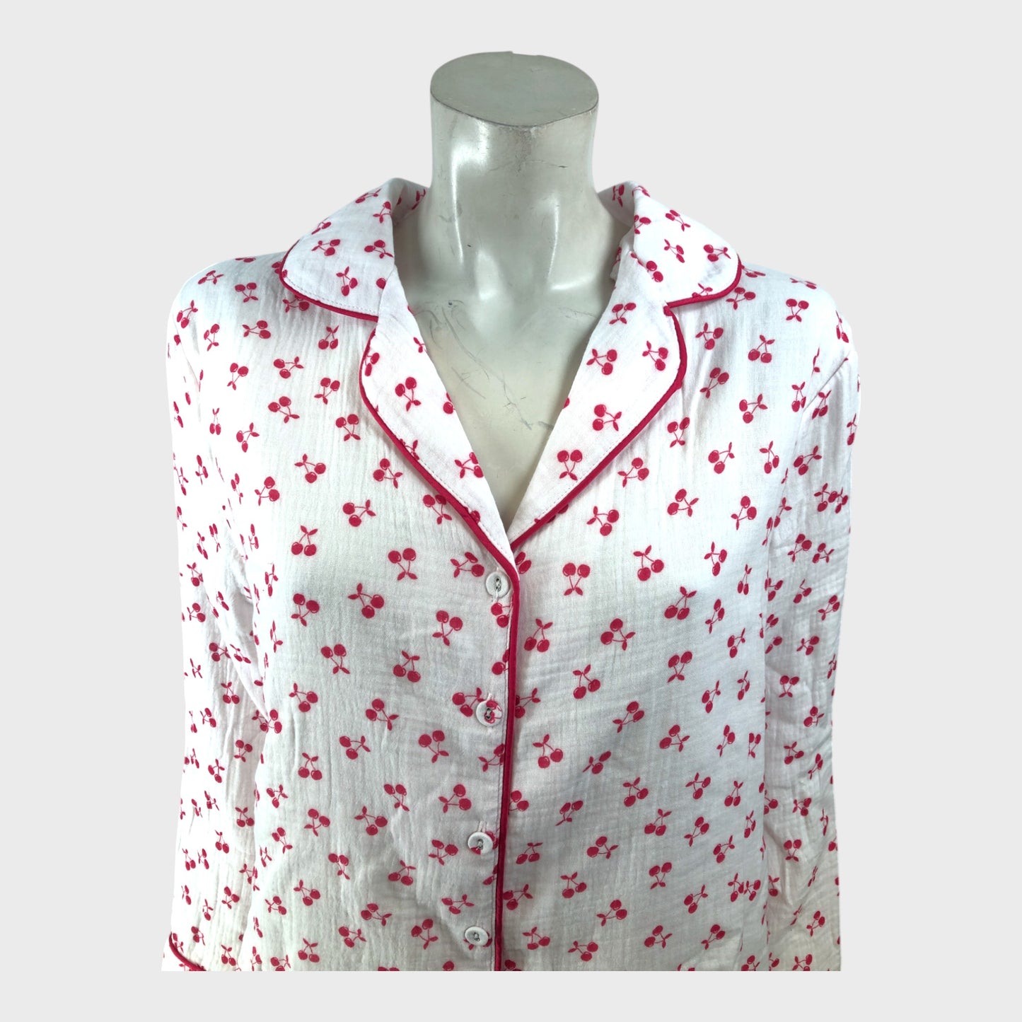 White Cherry Print Loungewear Set