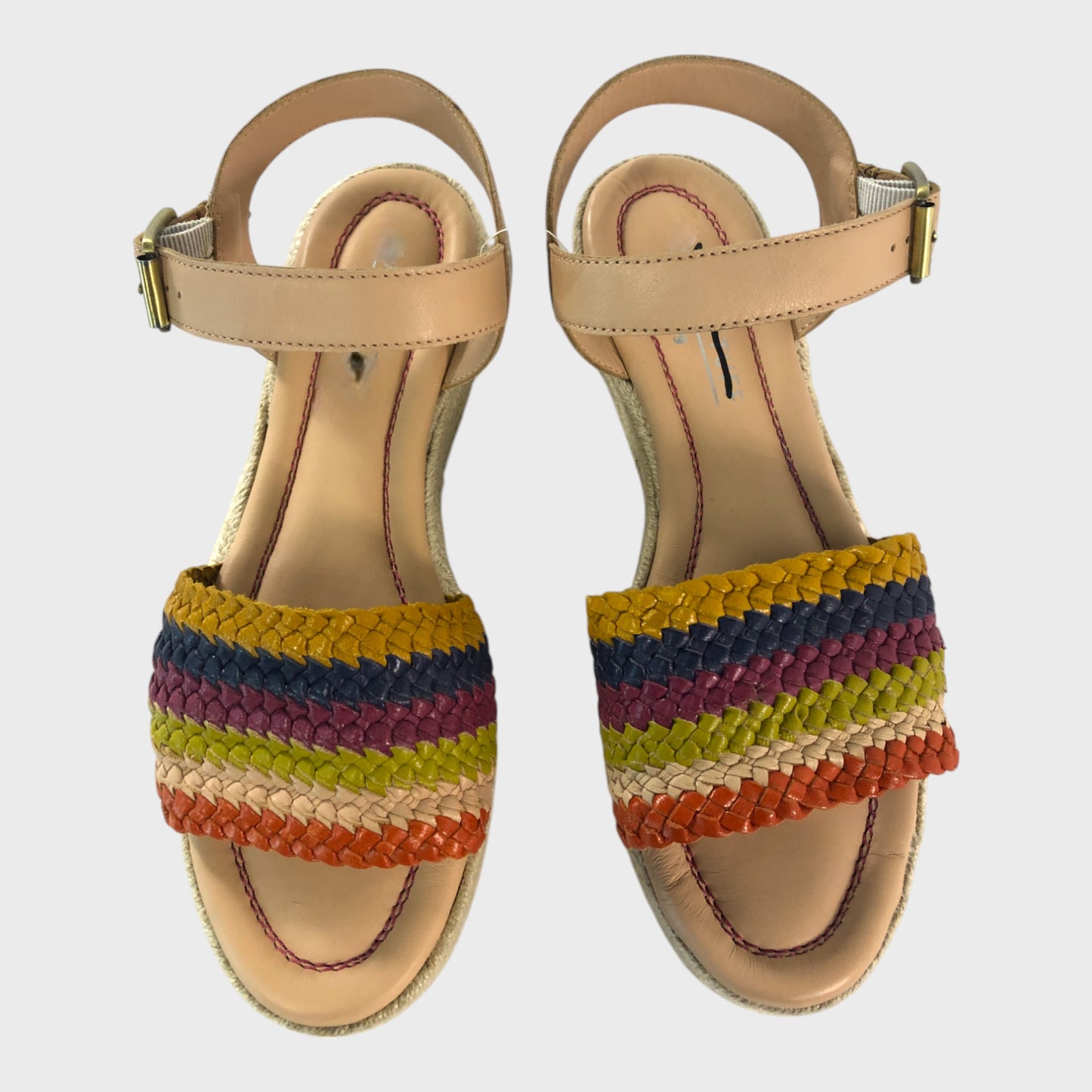 Branded Leather Woven Flatform Espadrilles - UK6