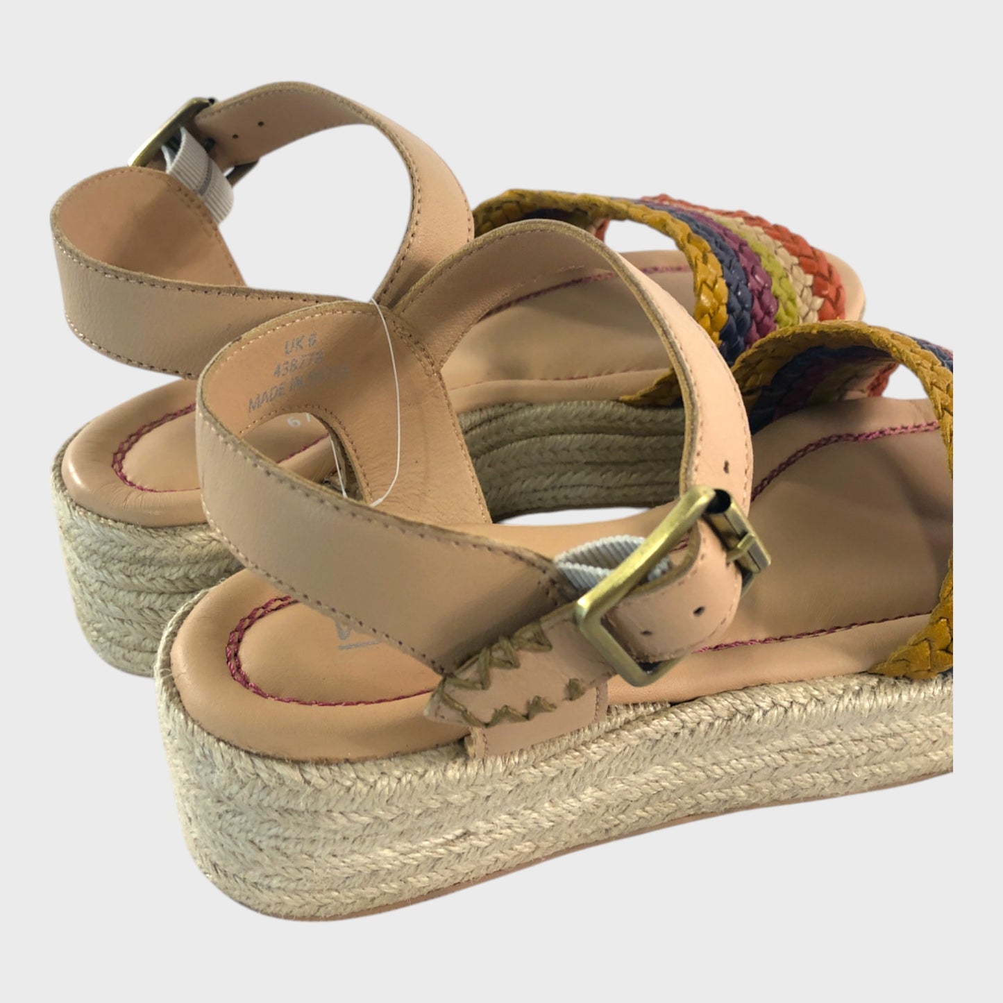 Branded Leather Woven Flatform Espadrilles - UK6