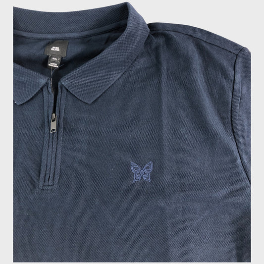 RIVER ISLAND Men's Polo Shirt 4XL Navy Cotton Casual Short Sleeve