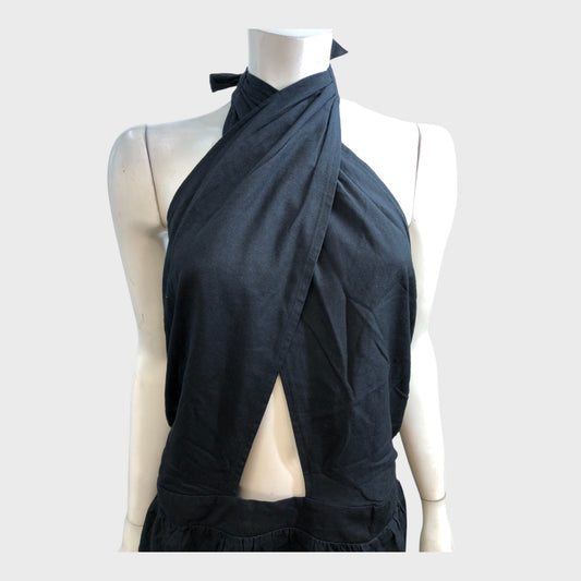 River Island Black Linen Halterneck Midi Dress