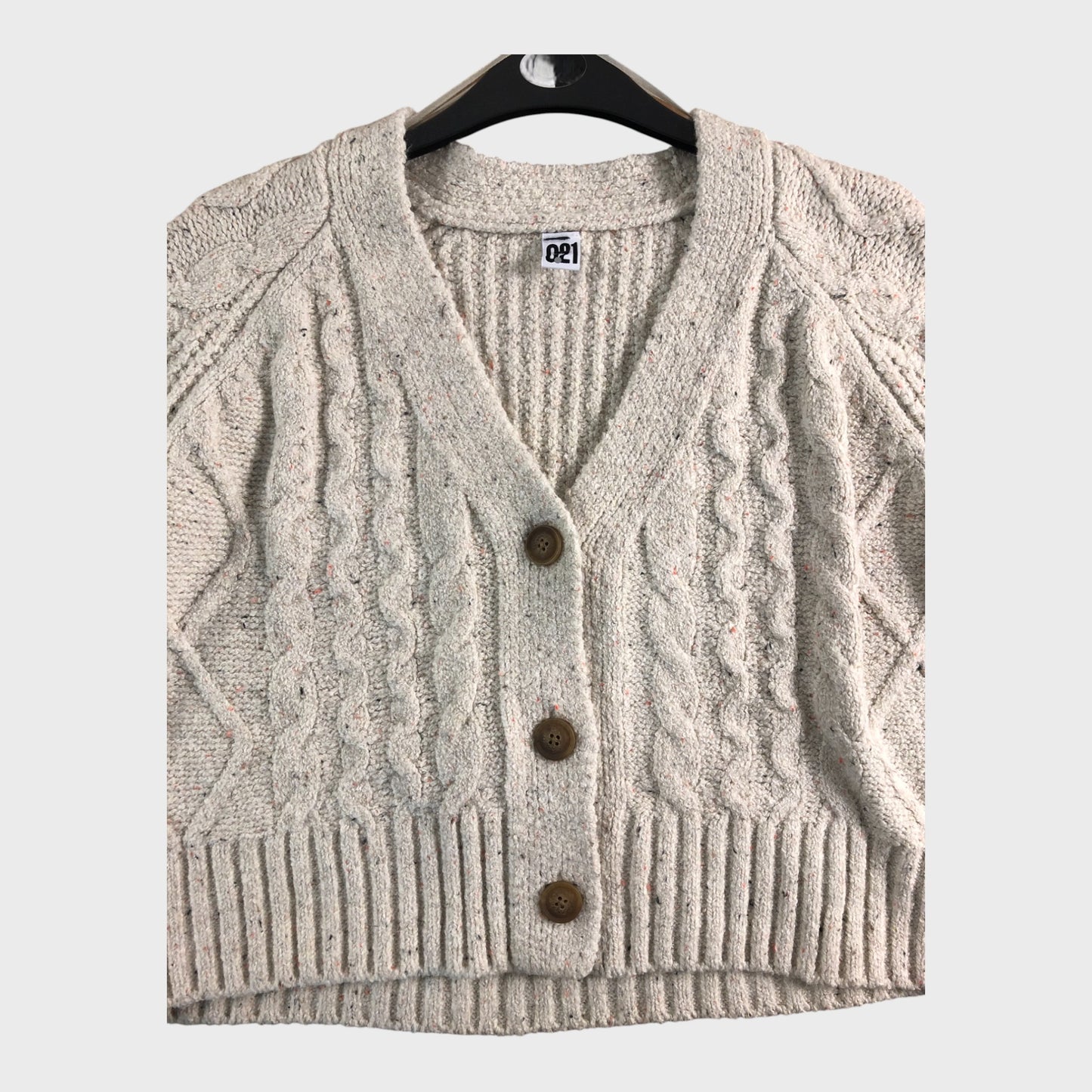 Women's Beige Cable-Knit Cardigan UK12
