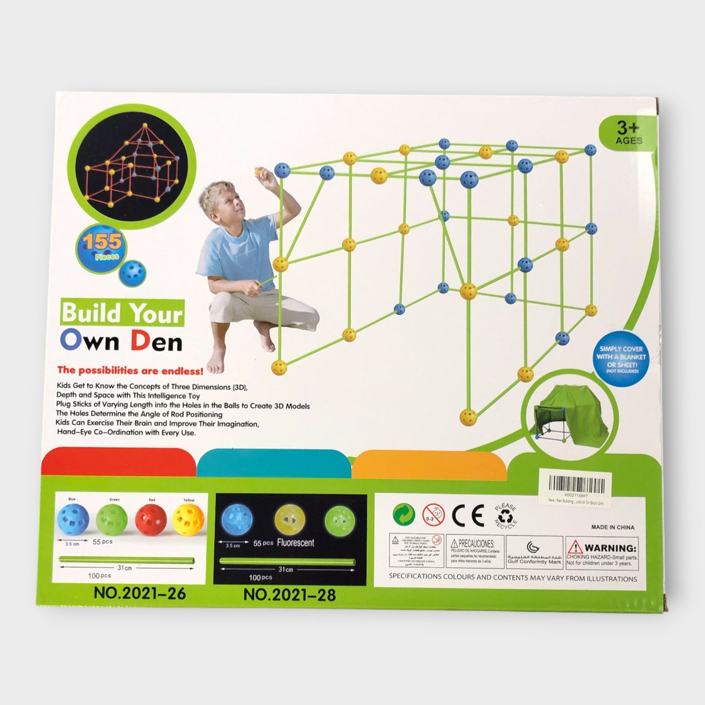 Build Your Own Glow in The Dark Den 155 Pieces Fort Building Set for Kids Age 3+
