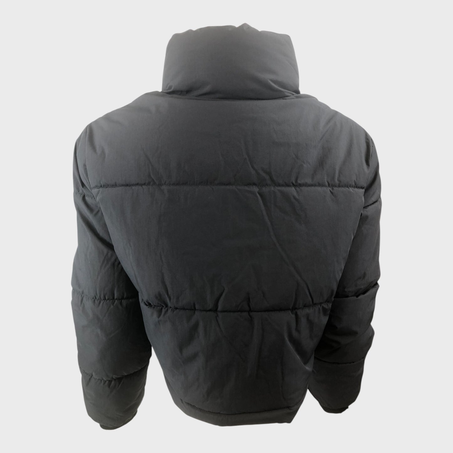Women's Black Puffer Jacket Mid-Length Zip Closure Quilted Warm Coat