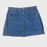 DENIM Button Front Skirt Women's Pockets Blue Jean Frayed Hem