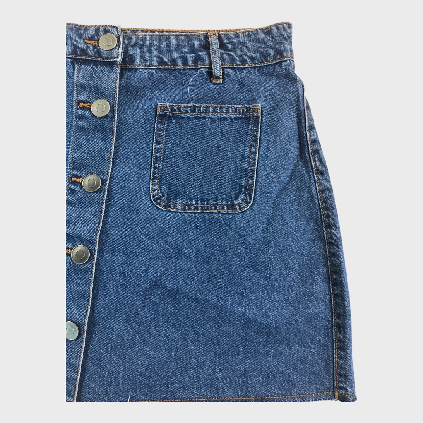 DENIM Button Front Skirt Women's Pockets Blue Jean Frayed Hem