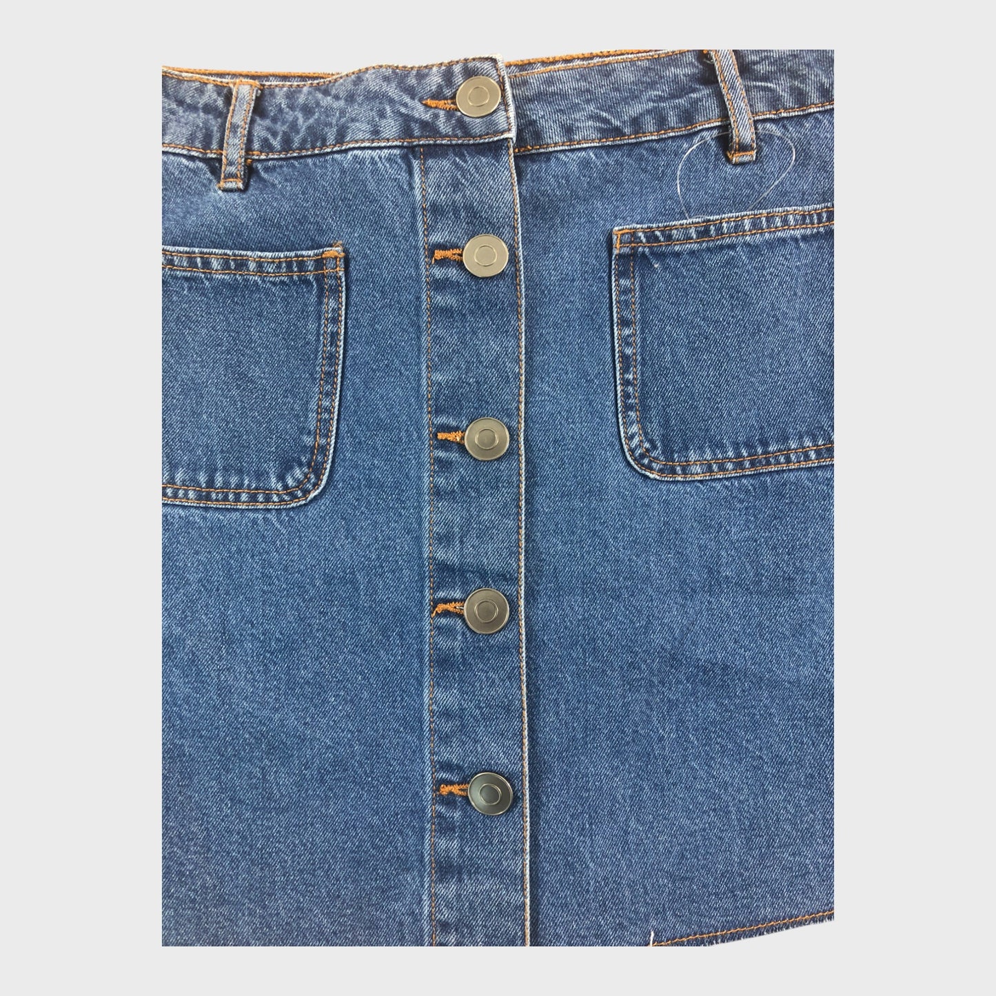 DENIM Button Front Skirt Women's Pockets Blue Jean Frayed Hem