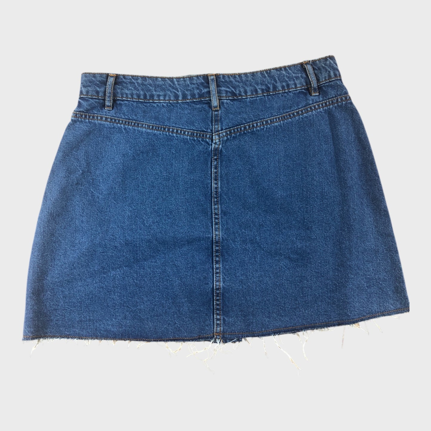 DENIM Button Front Skirt Women's Pockets Blue Jean Frayed Hem