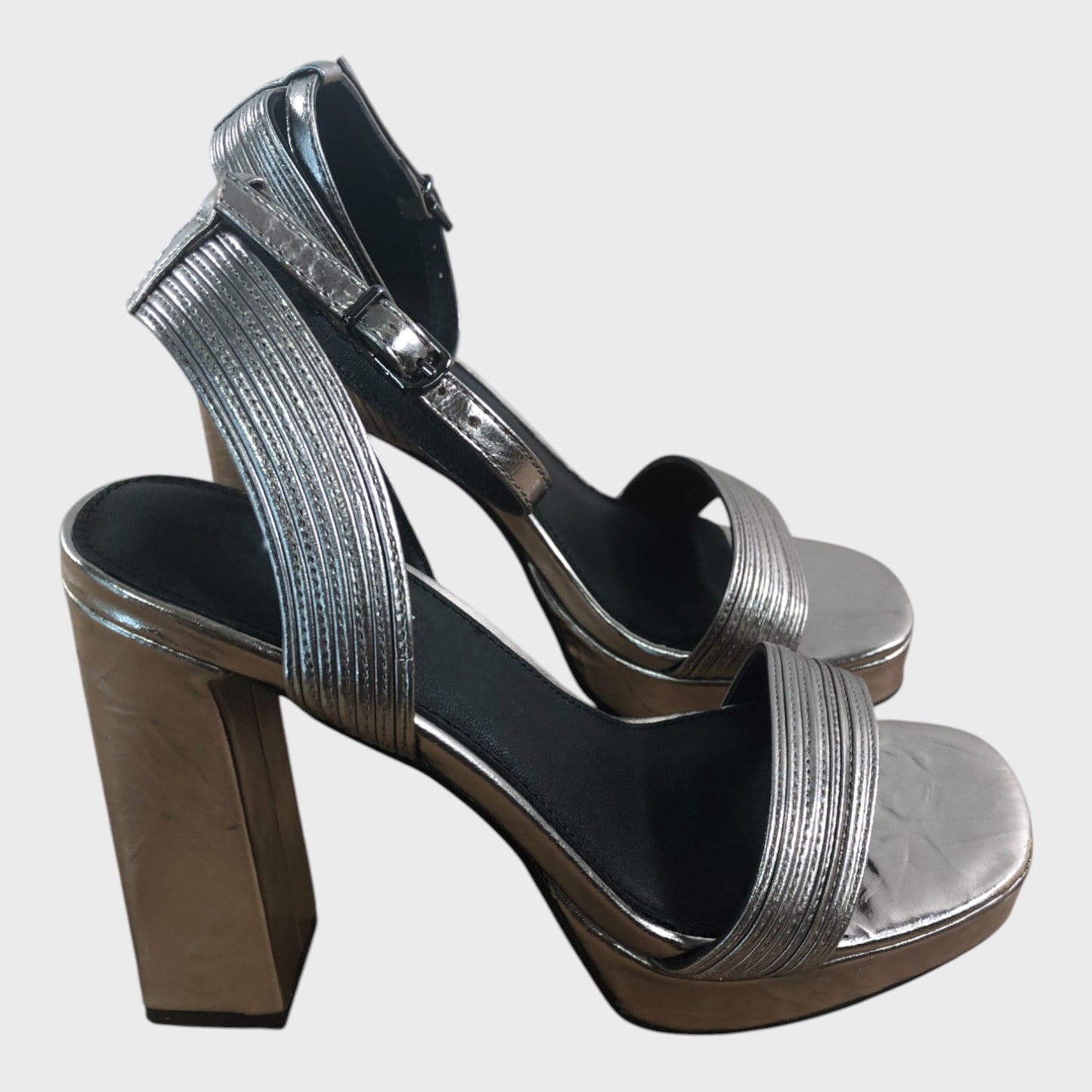 Branded Metallic Platform Sandals Women's Block Heel Strap Party Shoes