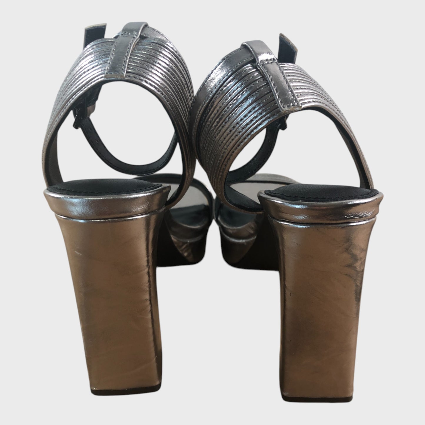 Branded Metallic Platform Sandals Women's Block Heel Strap Party Shoes