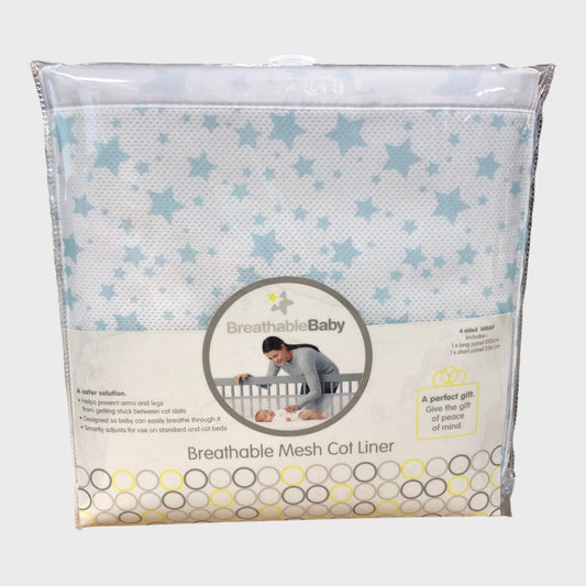 BREATHABLEBABY Mesh Cot Liner Star Pattern Blue for Standard Cots
