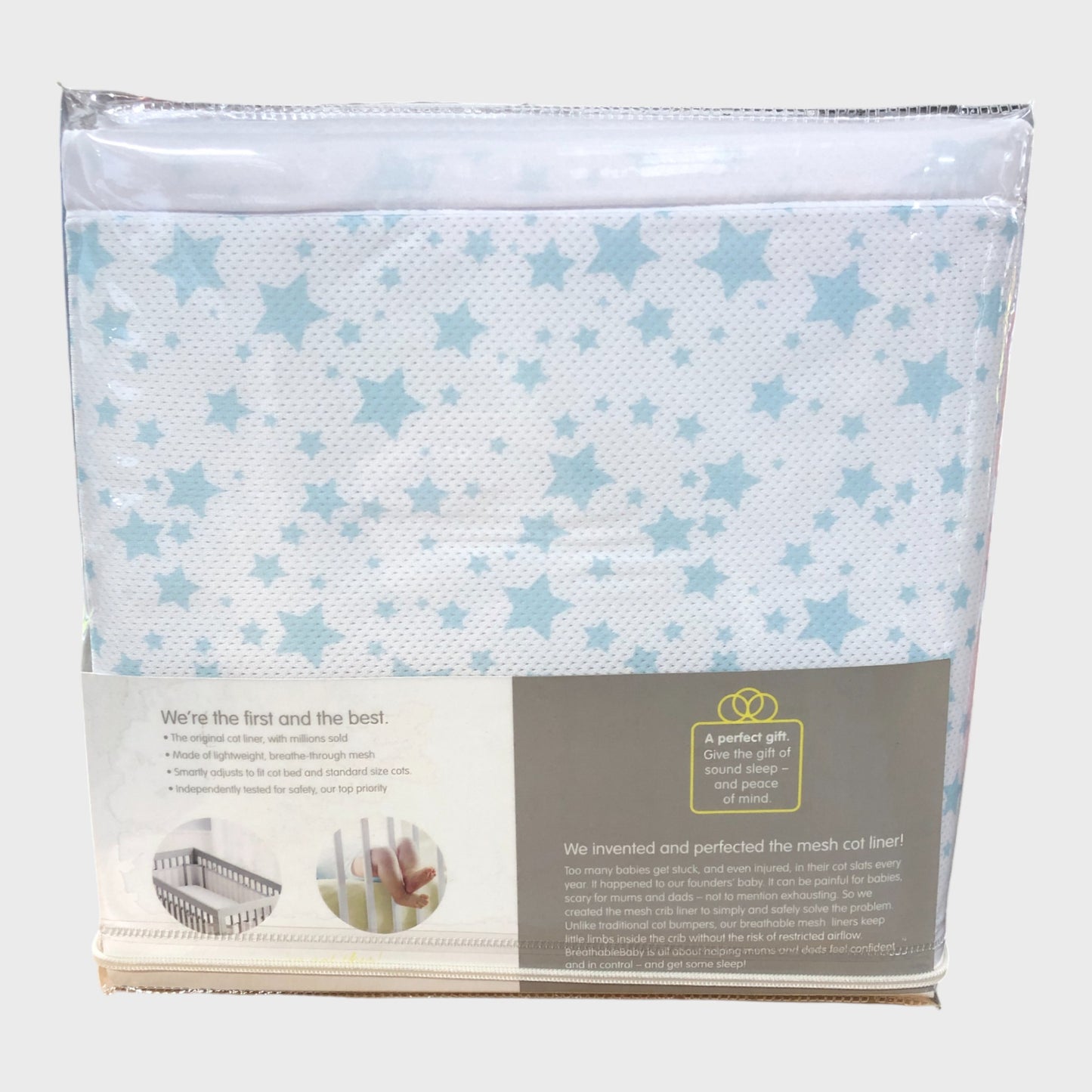 BREATHABLEBABY Mesh Cot Liner Star Pattern Blue for Standard Cots