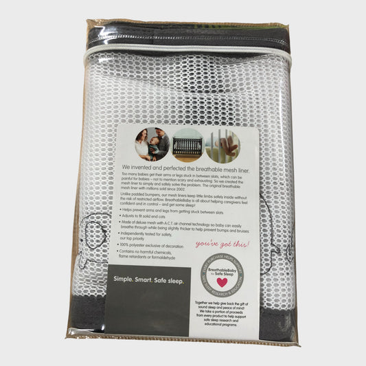BREATHABLEBABY Deluxe Breathable Mesh Solid End Cot Liner Embroidered Elephant
