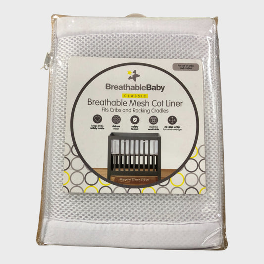 BREATHABLEBABY Mesh Cot Liner Fits Cribs & Rocking Cradles White 22cm x 275cm