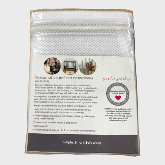 BREATHABLEBABY Mesh Cot Liner Fits Cribs & Rocking Cradles White 22cm x 275cm