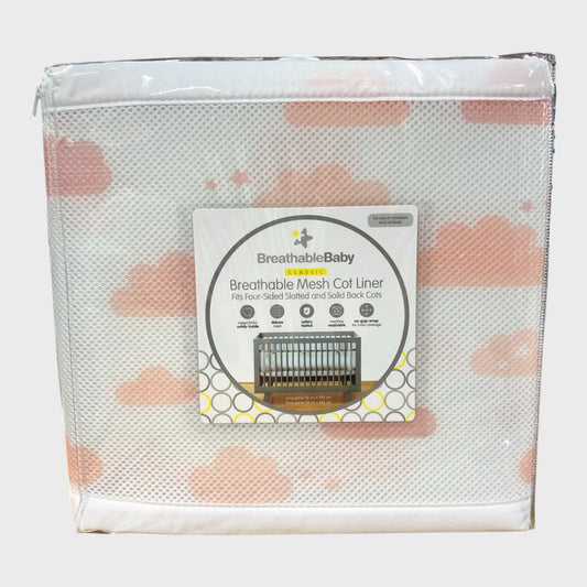 BREATHABLEBABY Classic Mesh Cot Liner Pink Clouds Pattern Safe Sleep