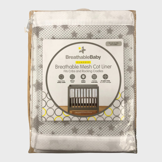 BREATHABLEBABY Mesh Cot Liner Fits Cribs & Rocking Cradles Twinkle Grey 22cm x 275cm