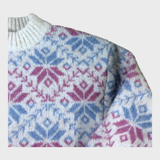 Kids Pink & Blue Wool Blend Snowflake Jumper