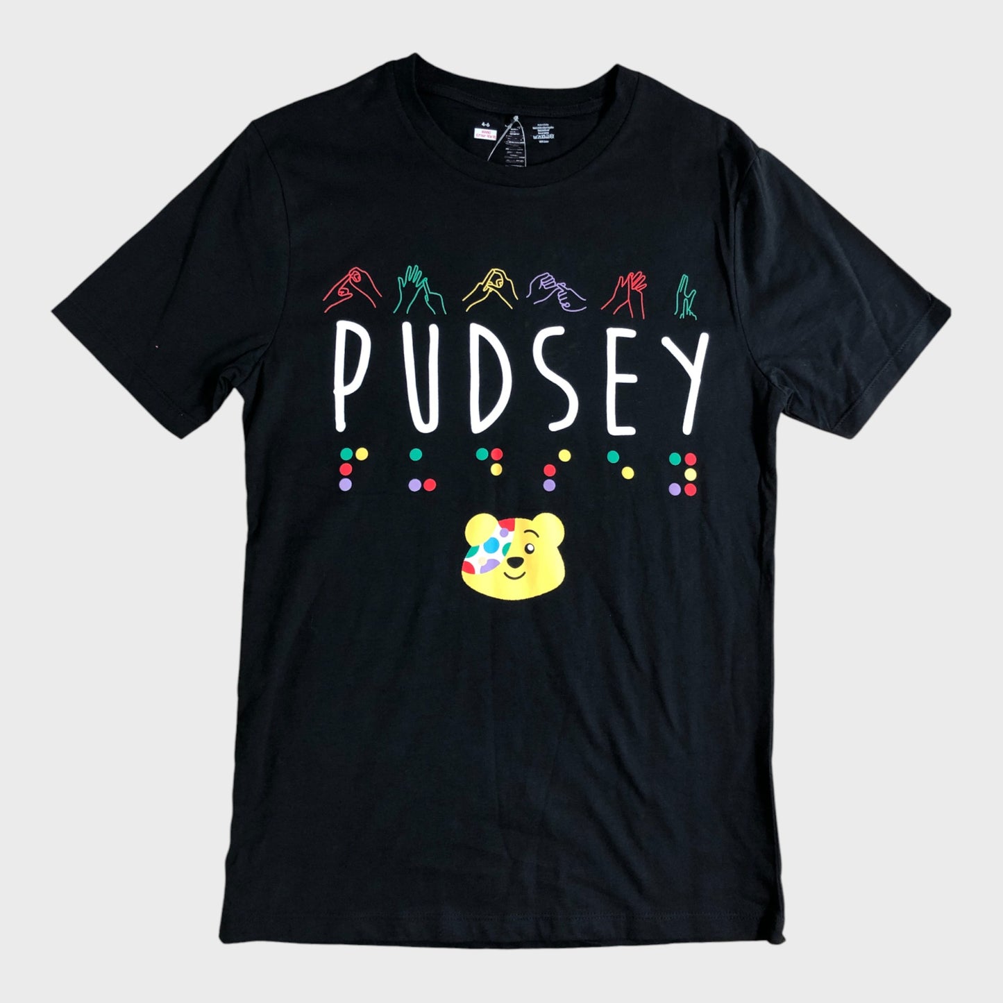 Black Pudsey Bear Sign Language T-Shirt - XS