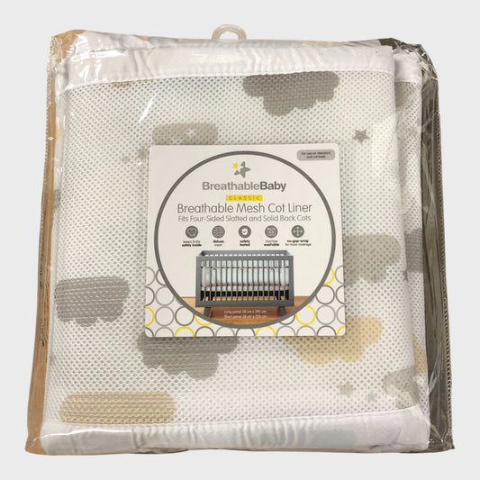 BREATHABLEBABY Mesh Cot Liner Slatted & Solid Cots - Cloud Design