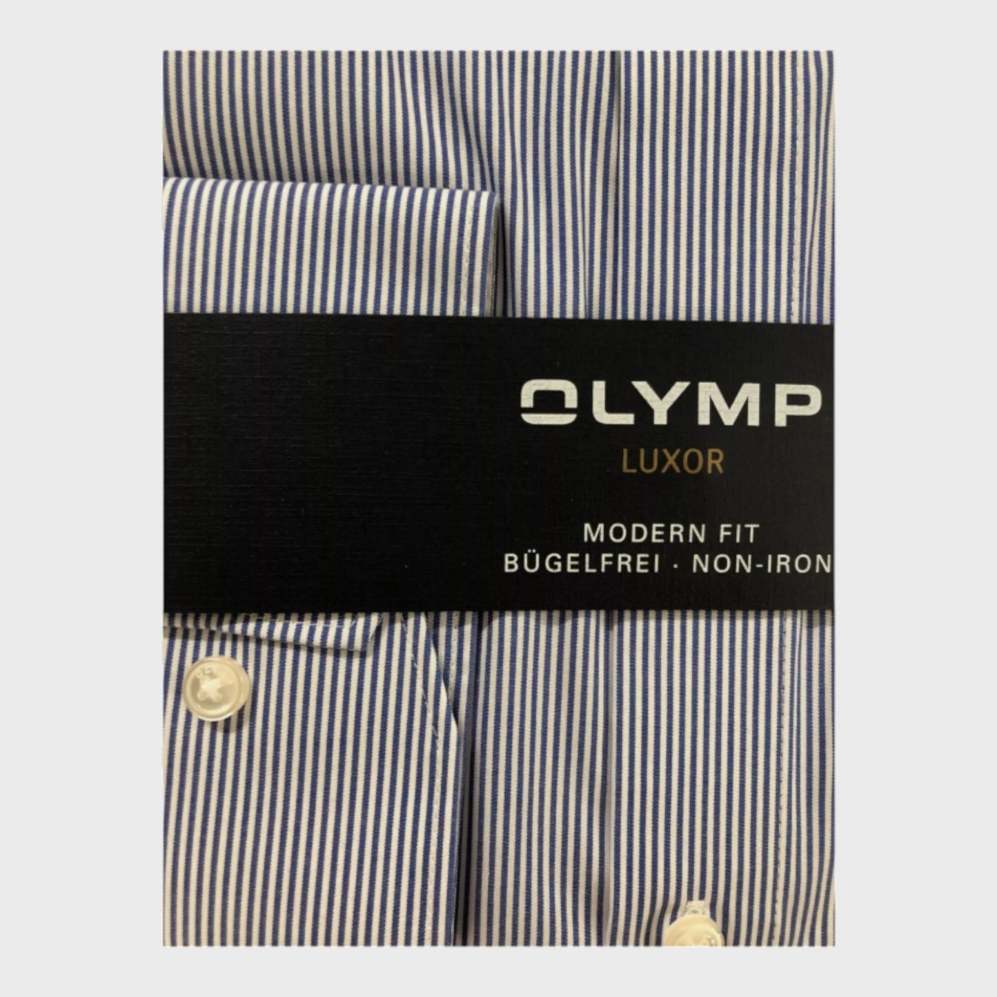 Olymp Luxor Blue and White Striped Long Sleeved Shirt - XXXL - Collar 47cm