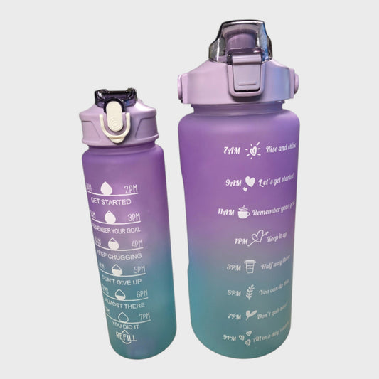 Gradient Purple and Green 2L and 25oz Water Bottle Pack