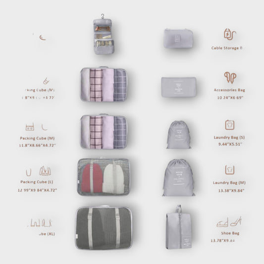 Travel Storage Bag Set Packing Cubes Organiser Shoe Laundry Cube