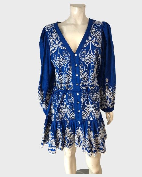 River Island Blue Broderie Shirt Dress - Size 10