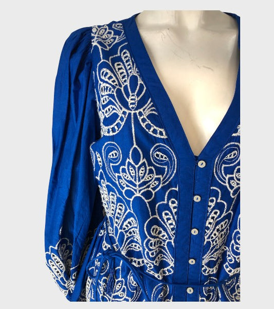 River Island Blue Broderie Shirt Dress - Size 10